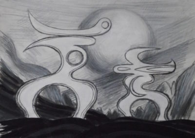 GB-1987 Combattants Acrylique et crayon sur papier 36x27cm