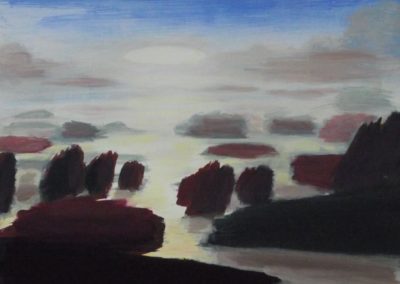 GB,ciel,mer,rochers-1990 Acrylique S:P (46x38)